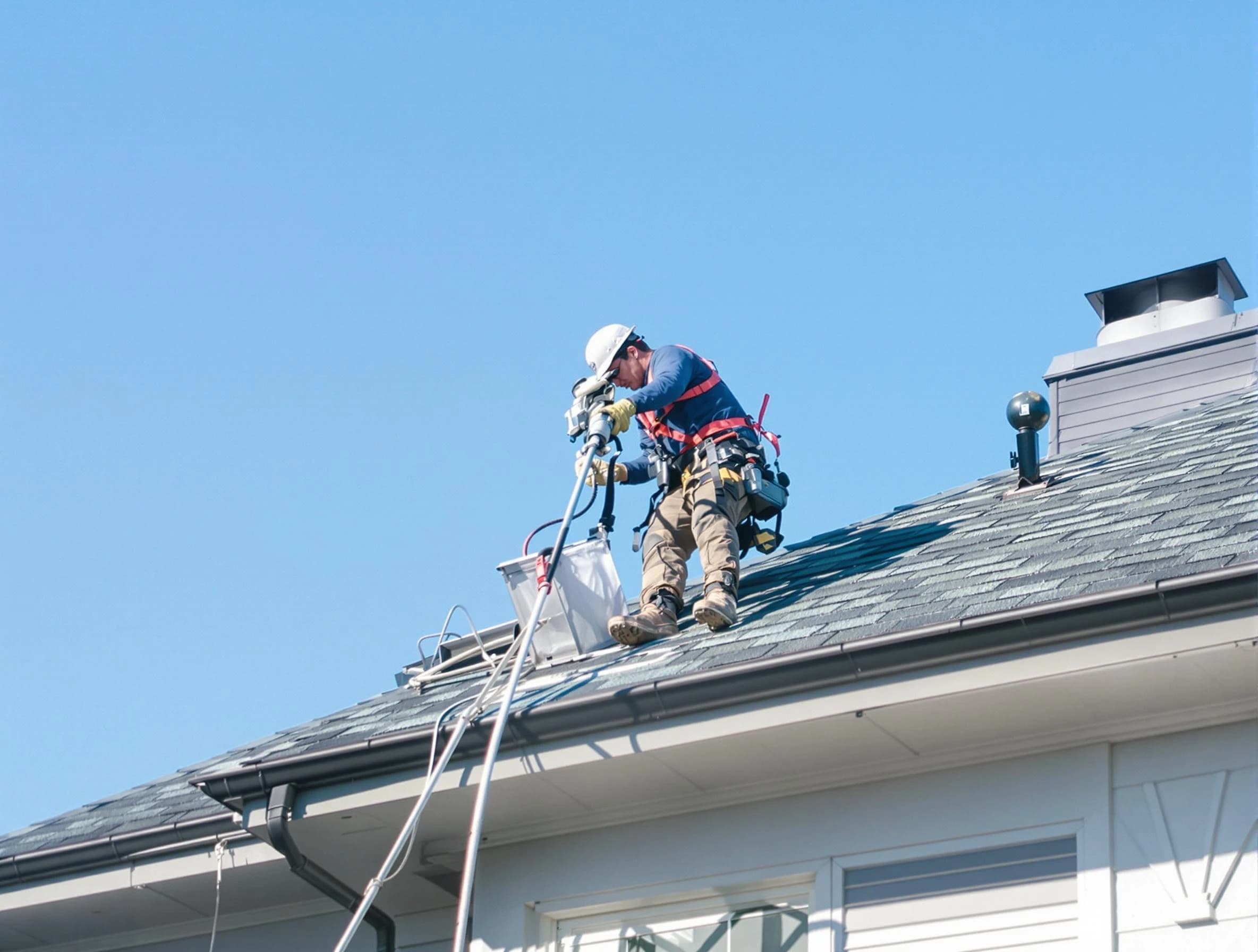 Hooper Dryer Vent Cleaning certified technician cleaning a roof-mounted dryer vent system in Hooper