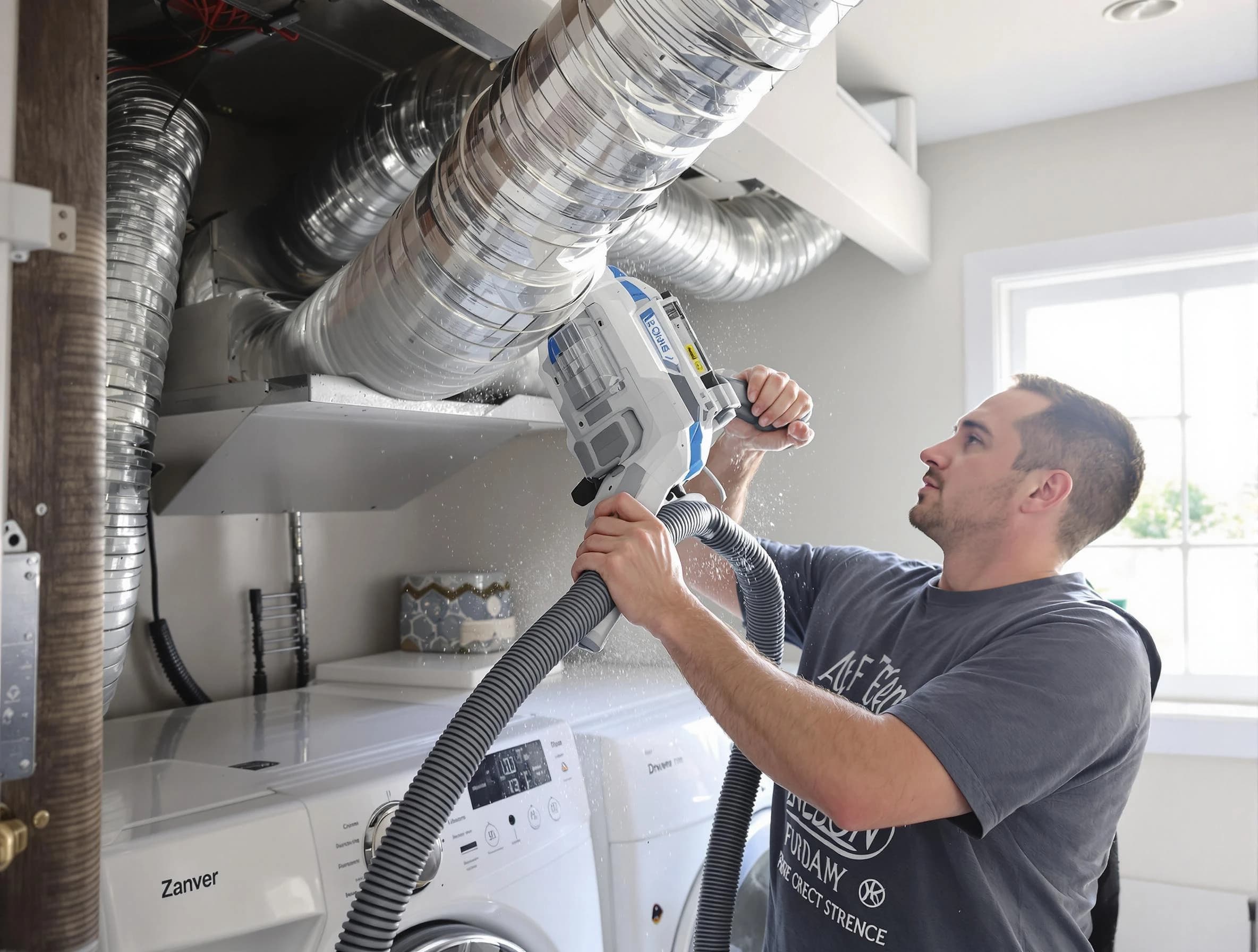 Hooper Dryer Vent Cleaning specialist cleaning deep within a dryer vent duct system in Hooper